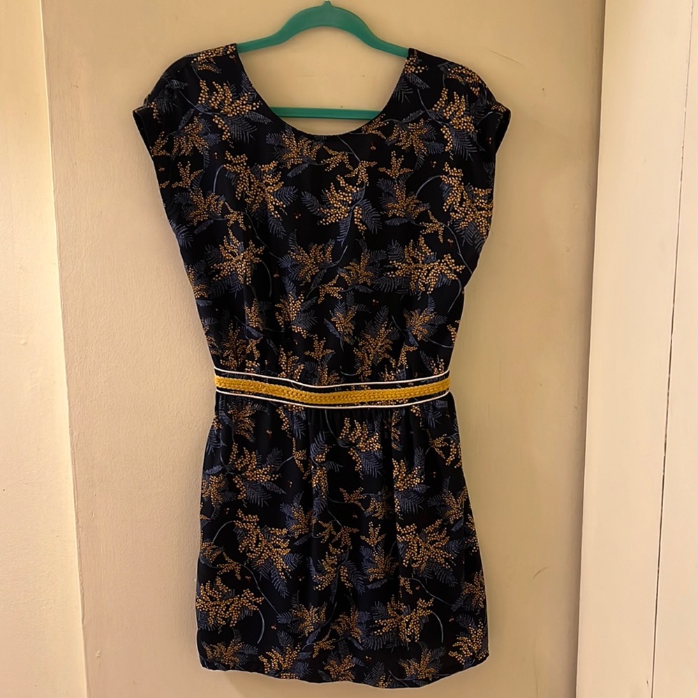 Navy and Yellow Open-Back Dress